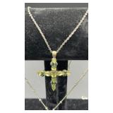 Silver tone vermeil cross w/ green peridot