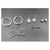 Assorted silver tone earrings