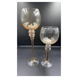 Amber luster glass hurricane candle holders. 16"
