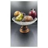 Vtg ornate resin base crackle glass fruit bowl