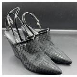 Nine West Vachya black net wedges. Size 9