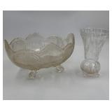 Vintage Glass Console Bowl & Cut Glass Vase