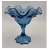 Vintage Fenton Blue Art Glass Pedestal Compote