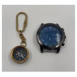 Modern Fashion Watch & Brass Compass Keychain