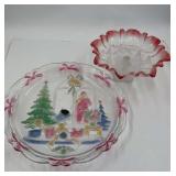 Decorative Holiday Glass Serving Tray & Frosted
