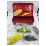 Vintage Red Metal Tackle Box w/ Soft Plastic