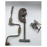 Antique Brace & Bit, Heavy-Duty Pipe Cutter, and