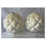 LCI Large White Geo Ball Ornaments  Set of 2,