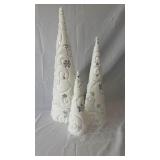 K&A White Fur Cone Trees with Silver Sequin