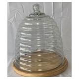 Creative Co-Op Bee Skep Cloche & Wood Base. 11'.