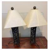 Scrolled Wrought Iron Table Lamps with Parchment