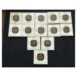 13 Lincoln Wheat Cents in Vintage 2x2 Collector