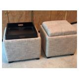 Pair of Grey Tweed Storage Cube Ottomans with