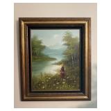 Framed Oil Painting  Girl at the Lakeside,