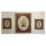 3 SIGNED 'CARYL' PRESSED FLOWER BOTANICAL ART 