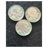 3 Buffalo Nickels  1935, Full Date