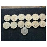 13 Kennedy Half Dollars  1970s, Clad Composition