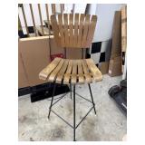 Mid-Century Modern Slat Wood & Wrought Iron Bar