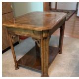 Pair of Chippendale-Style Burl Wood Two-Tier End