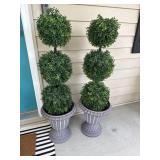 Faux Boxwood Triple-Ball Topiaries in Urn