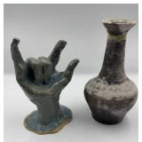 Pair of Studio/Folk Pottery Pieces  Hand-Built