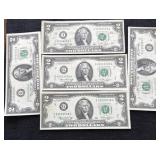 Lot of 5 Series 1976 $2 Bicentennial Federal