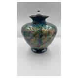 Contemporary Studio Art Glass Lidded Urn  The