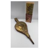 Antique Folk-Art Brass Hearth Set  Bellows &