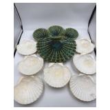 Majolica-Style Shell Dish & Natural Scallop Shell