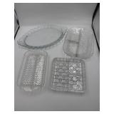 Cut Glass Serving Tray & Divided Dish Lot  4