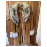 Vintage Camel Suede Coat with Fur Collar & Cuffs