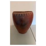 Hand-Thrown Art Pottery Vase with Woven Rattan