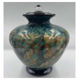 Contemporary Studio Art Glass Lidded Urn  The