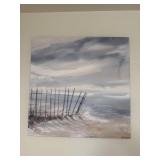 Watercolor Beach Dune Landscape  Storm Sky &