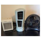 Space Heater, Tower Fan & Table FanA