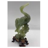 Chinese Carved Hardstone Crane Figure on Wood