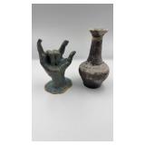 Pair of Studio/Folk Pottery Pieces  Hand-Built
