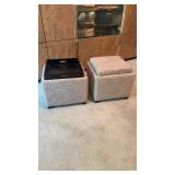 Pair of Grey Tweed Storage Cube Ottomans with