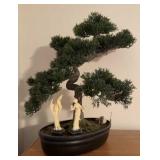 Decorative Faux Bonsai Tree with Figural Garden