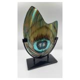 Fused Glass "Peacock Feather" Sculptural Panel on