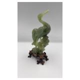 Chinese Carved Hardstone Crane Figure on Wood
