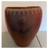 Hand-Thrown Art Pottery Vase with Woven Rattan