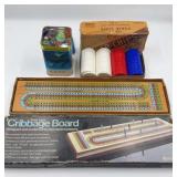 Vintage Game Night Lot: Cribbage Board, Poker