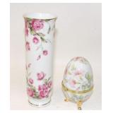 Lefton Floral Vase, Porcelain Egg Trinket Box