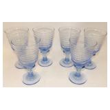 6 Libbey Sirrus Blue Ribbed Wine Glasses