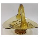Vintage Amber Art Glass Basket