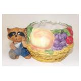 Vintage Decorative Planter Raccoon & Fruit Basket
