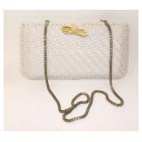 Vintage White Woven Purse with Chain Strap
