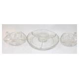Clear Glass Relish Dish & 2 Nappy Dishes