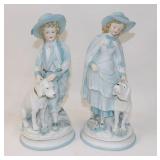 Sadek Andrea Bisque Boy & Girl with Dogs Figurines